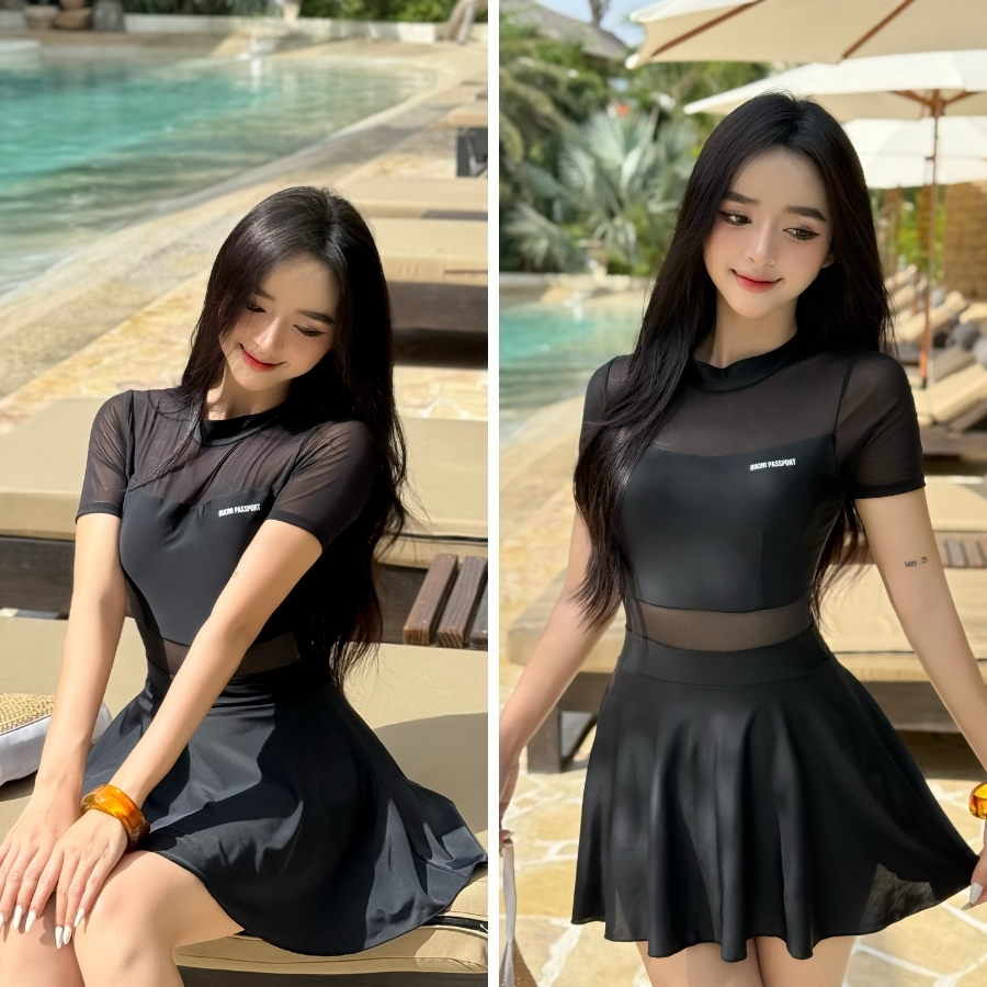 Đồ bơi một mảnh nữ tay ngắn che khuyết điểm đi biển - Bikini Passport - BS1020_BL | BigBuy360 - bigbuy360.vn