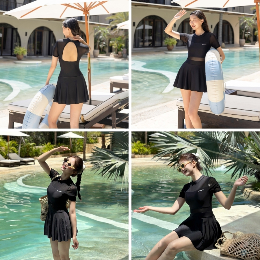 Đồ bơi một mảnh nữ tay ngắn che khuyết điểm đi biển - Bikini Passport - BS1020_BL | BigBuy360 - bigbuy360.vn