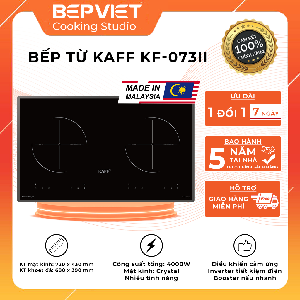 Bếp từ Kaff KF-073II nhập khẩu Malaysia, inverter, booster, hẹn giờ thông minh