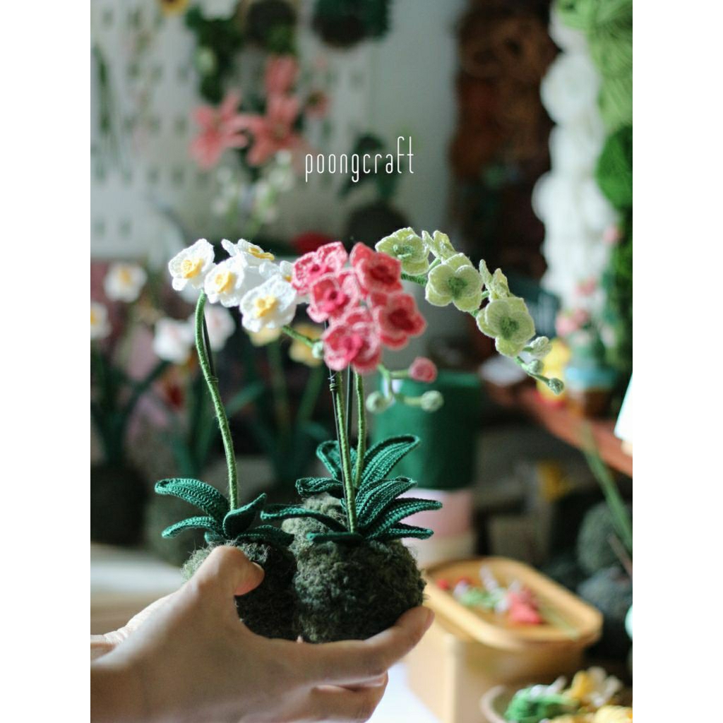 Chậu Hoa Lan 1 Cành Handmade - Orchids Crochet