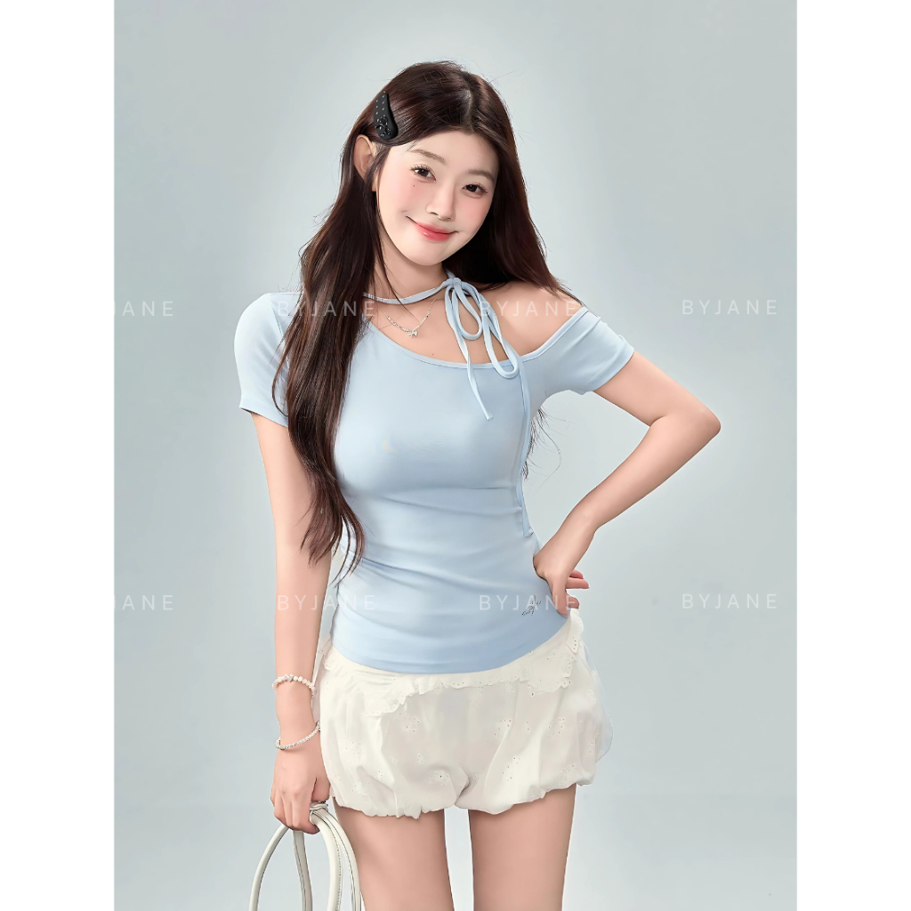 (MỞ BÁN) Áo Thun Nữ Trễ Vai Kèm Dây Thắt Nơ-BYJANE-691 | BigBuy360 - bigbuy360.vn