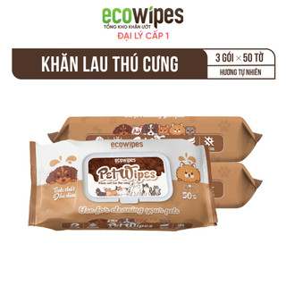 KHO Q12_Combo 03 Gói Khăn Ướt Vệ Sinh Thú Cưng Pet Wipes ECOWIPES 50 Tờ Mùi Hương Tự Nhiên Làm Sạch