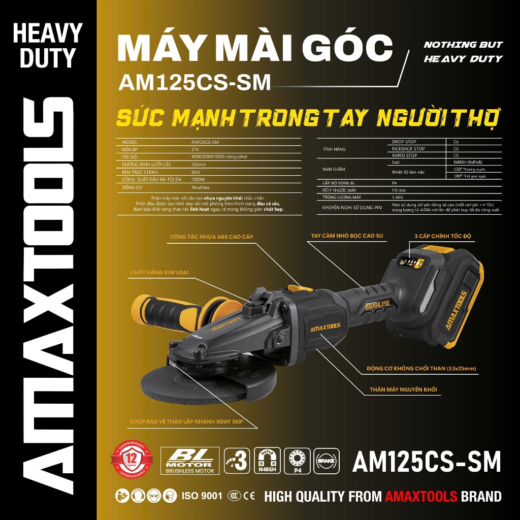 [ CHÍNH HÃNG ] MẪU CAO CẤP Máy mài dùng pin AMAXTOOLS 125mm AM125CS-SM ( 125MM) / Amaxtools 100mm AM