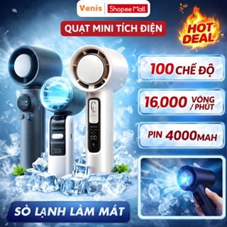 [XẢ HÀNG] Quạt Mini Cầm Tay Tích Điện Pin 4000mAh Có Dây Đeo, 100 Tốc Độ Gió, Màn Hình LED Hiển Thị