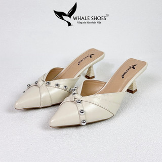 Sục Cao Gót Nữ 6cm mũi nhọn cổ tim đính đá sang trọng, phù hợp dự tiệc, sự kiện,.. - Whale Shoes D02