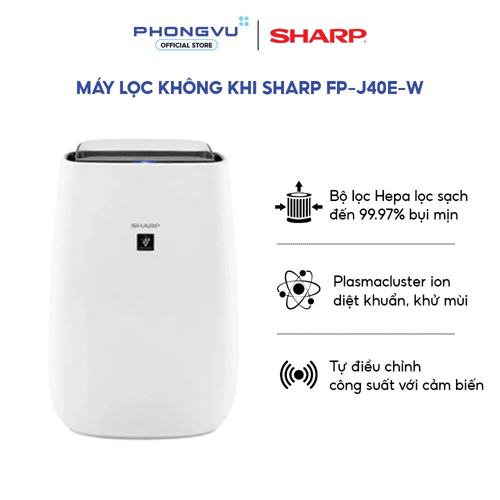 Máy lọc không khí Sharp FP-J40E-W - Diện tích 30m² - Công nghệ Plasmacluster Ion - Bảo hành 12 tháng
