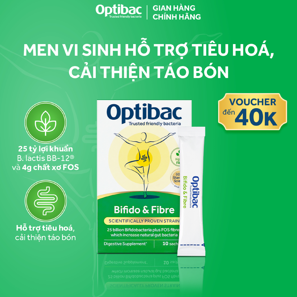 Thực phẩm bảo vệ sức khỏe Men vi sinh Optibac Bifido & Fibre 30 gói/hộp