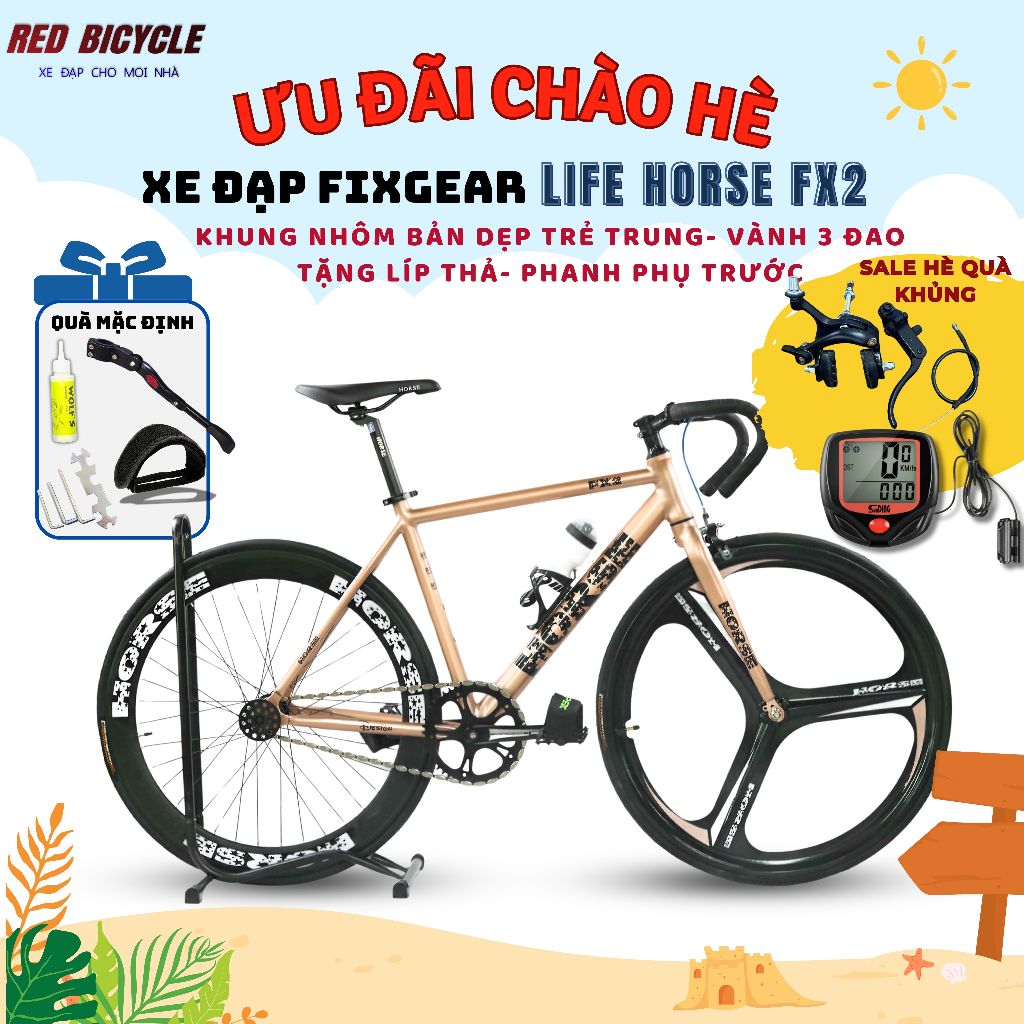 Xe Đạp Fixed Gear LIFE HORSE 3.0 và FX2 Bánh Trước Ba Đaoo + Vành sau 6cm + Có Tặng Phanh Líp thả+ Q