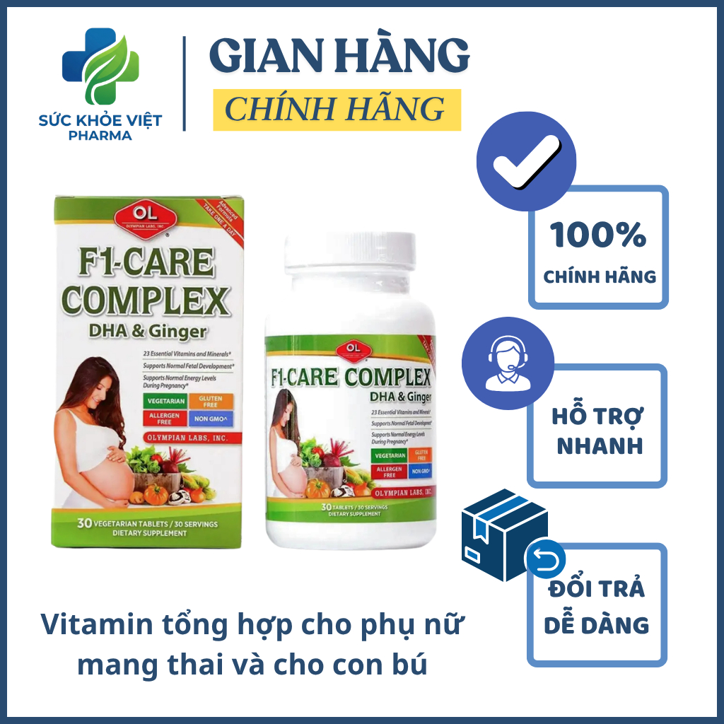Viên uống F1-Care Complex - Vitamin tổng hợp cho phụ nữ mang thai và cho con bú - Hộp 30 viên