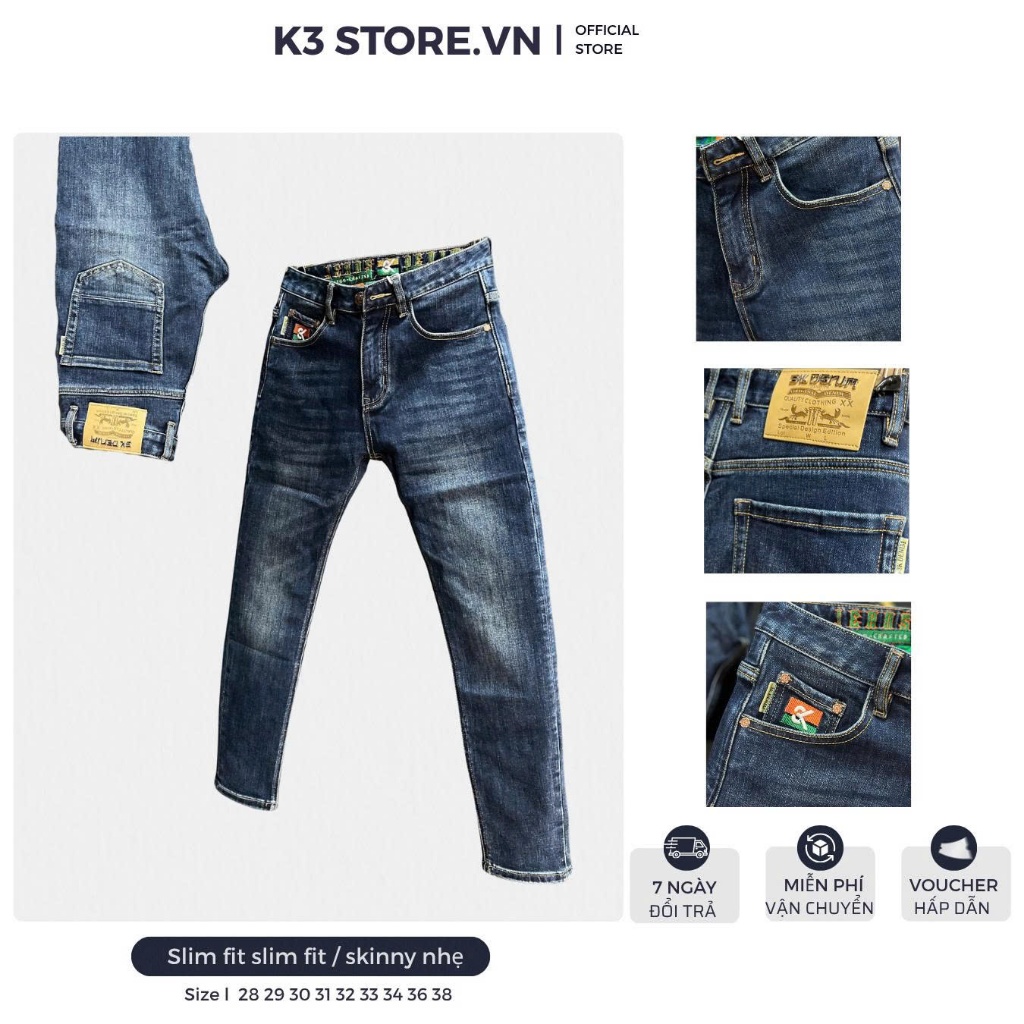 [K3 STORE VN] Quần Jean Guangzhou Dài Nam J4076-3K2232-A Màu Xanh Đậm Was SS26 Mẫu Mới