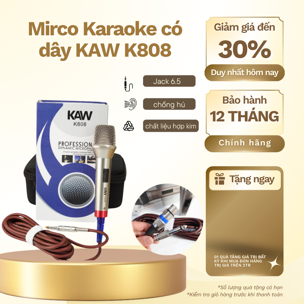 Mirco Karaoke có dây KAW K808 chuyên nghiệp dây siêu dài, chống hú, chống vọng bắt âm cực nhạy