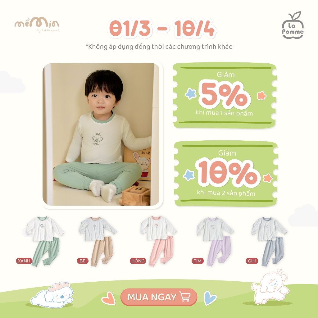 Bộ dài tay La Pomme cozy night - Sợi Petit Soyeu thoáng mát – Bé trai/gái 6M - 3Y