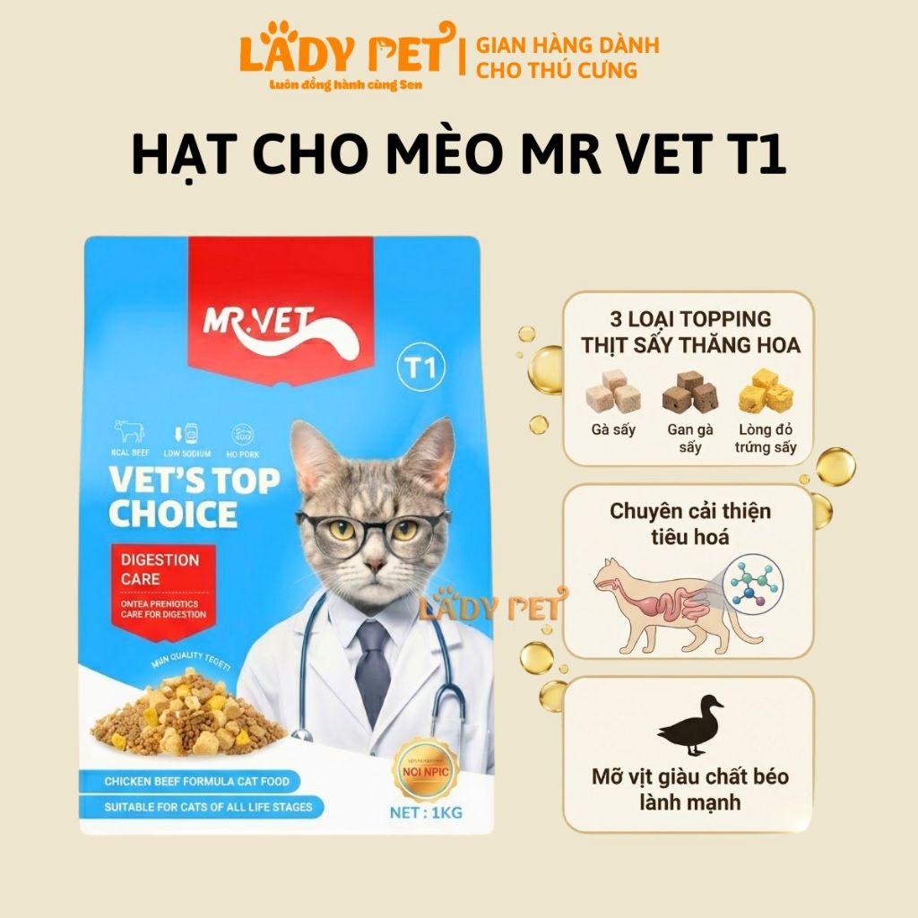 Hạt Cho Mèo MR VET T1 - Thức Ăn Hạt Cho Mèo MR.VET T1 Túi 1KG