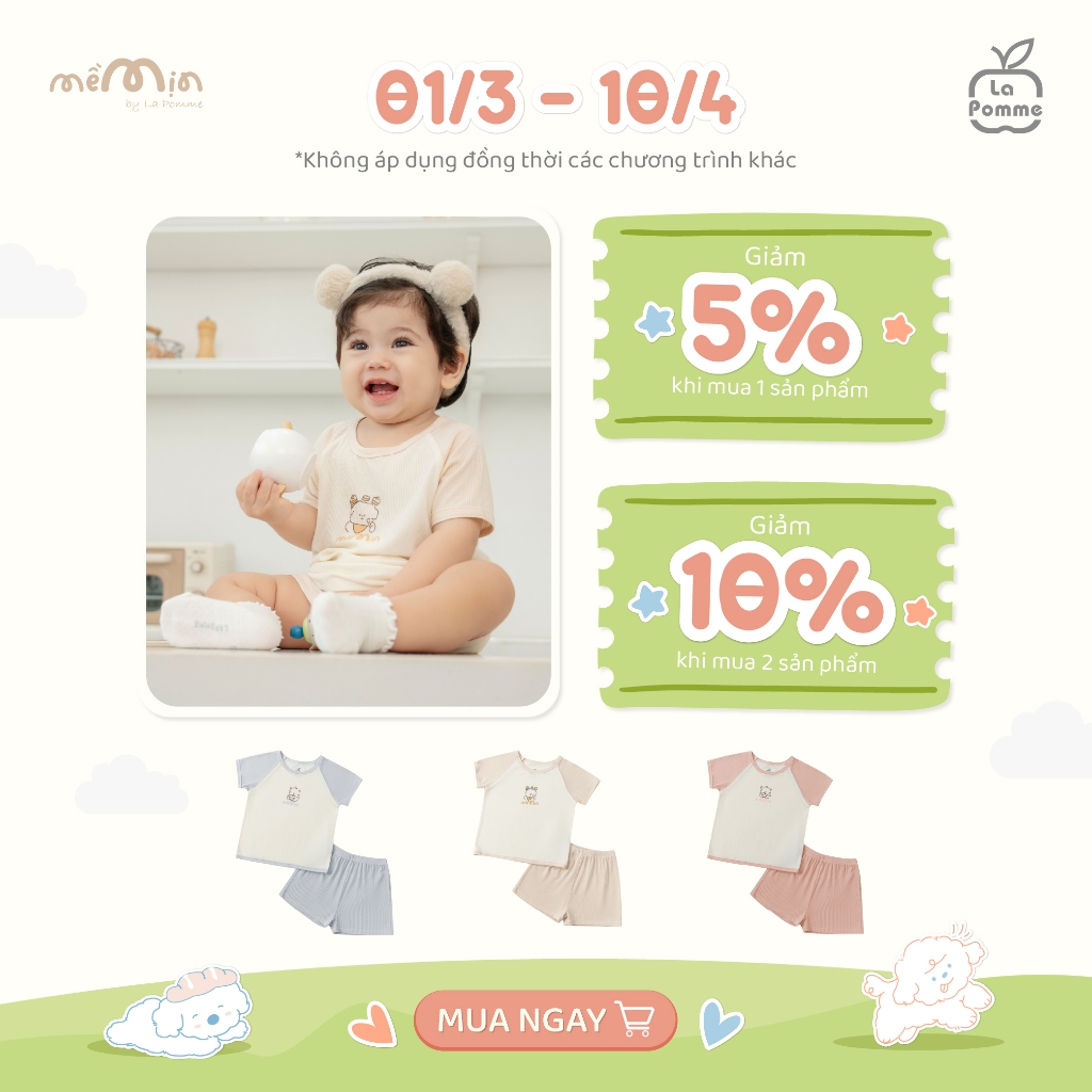 Bộ cộc tay Mềm Mịn by La Pomme vũ trụ êm ái - Sợi Petit Soyeu thoáng mát – Bé trai/gái - 6M - 3Y