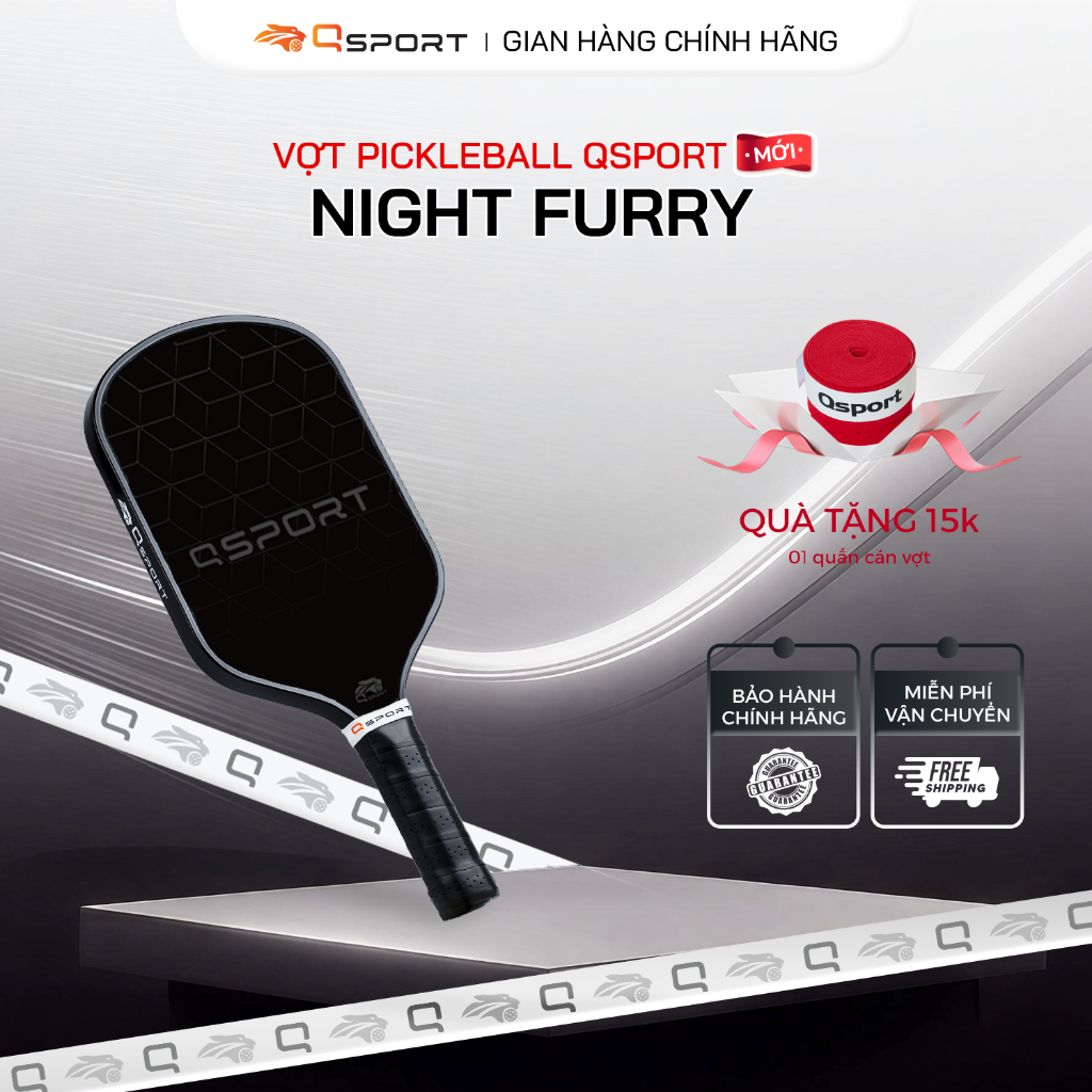 Vợt Pickleball Qsport Night Furry sợi thủy tinh Fiberglass, độ dày mặt vợt 16mm - Chính Hãng