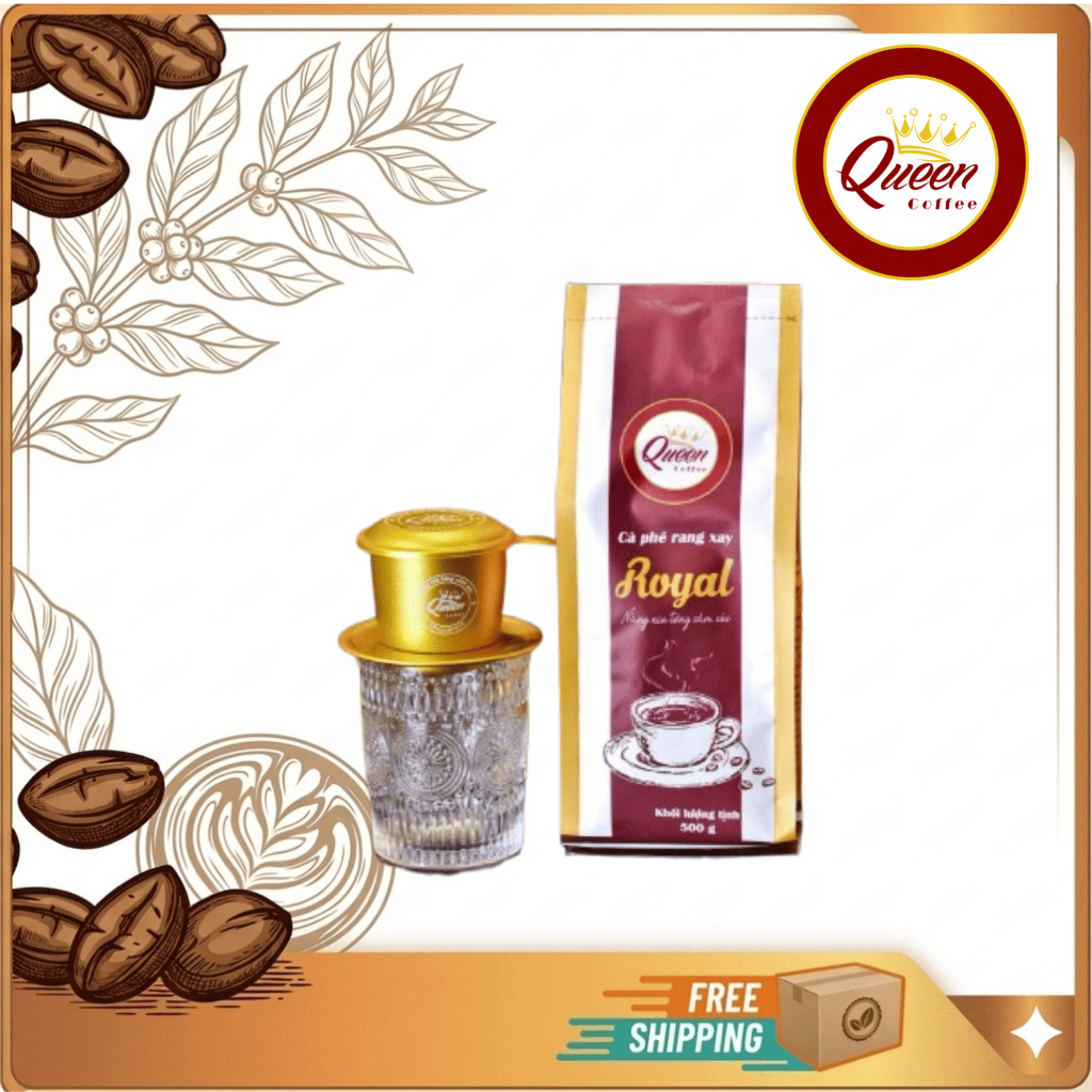 Cà Phê Rang Xay QUEEN COFFEE ROYAL - 500g/ túi từ hạt  Arabica, Robusta, Culi
