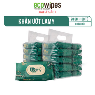 KHO Q12_Thùng 20 Gói Khăn Ướt LAMY Gói 20 Tờ Không Mùi An Toàn Lành Tính Dùng Hằng Ngày Tiện Lợi