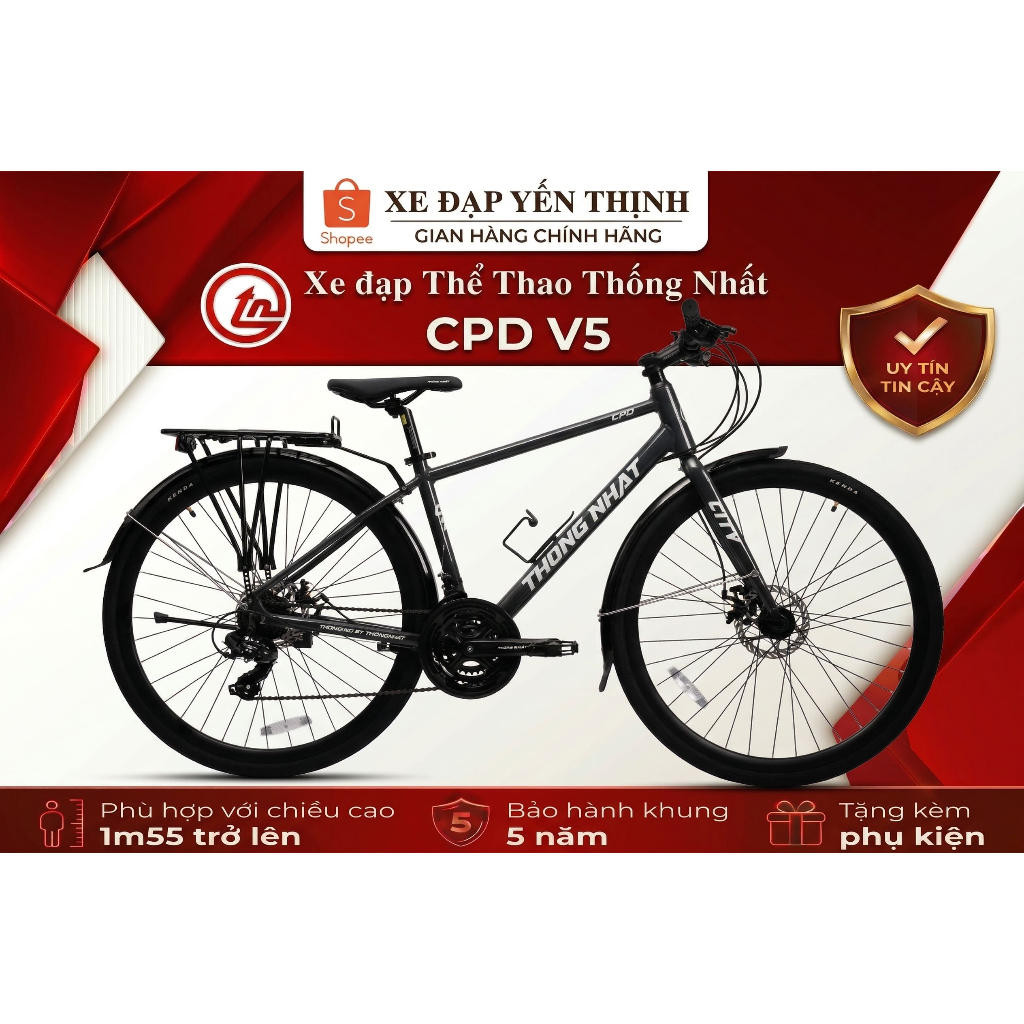 Xe đạp Touring Thống Nhất Touring CPD bánh 700C (tặng: đèn, dầu xích, khóa, gọng nước, đồ lắp).