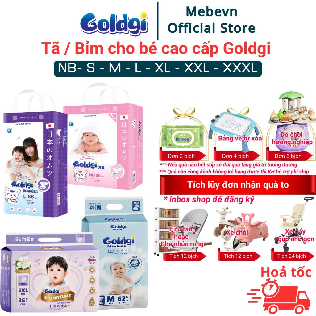 Bỉm Goldgi Premium/X5/Eco, bỉm goldgi cao cấp cho bé siêu thấm hút, khô thoáng đủ size dán/quần