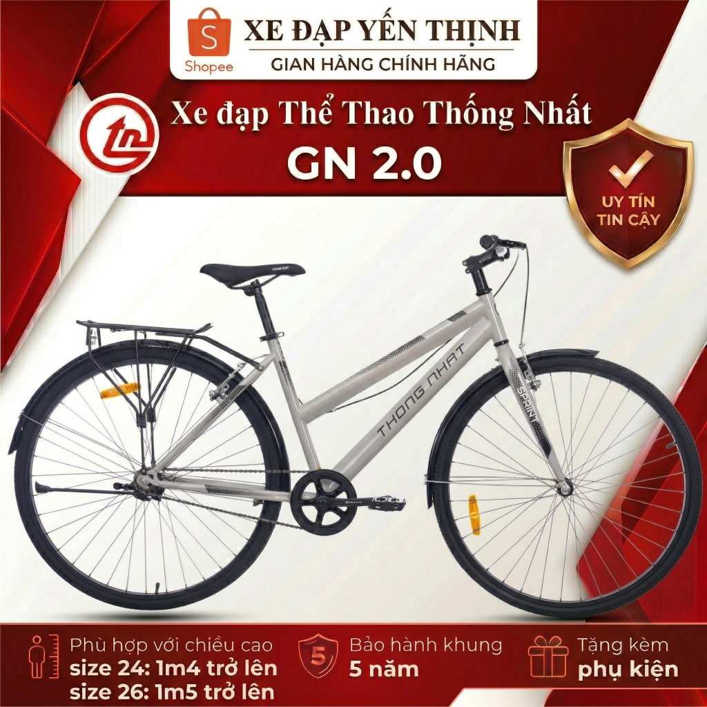 Xe đạp Thống Nhất GN 2.0 size 24, 26, 28 (Tặng: đèn phản quang, khóa, lục giác)