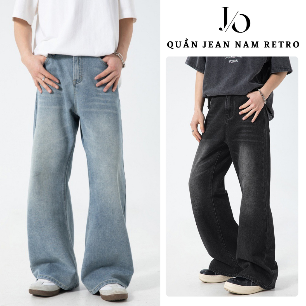 Quần Jean WASH RETRO Nam Suông Ống Rộng Lưng Cao Quần Jean Unisex Form Suông Rộng Dáng Đứng BIGSIZE