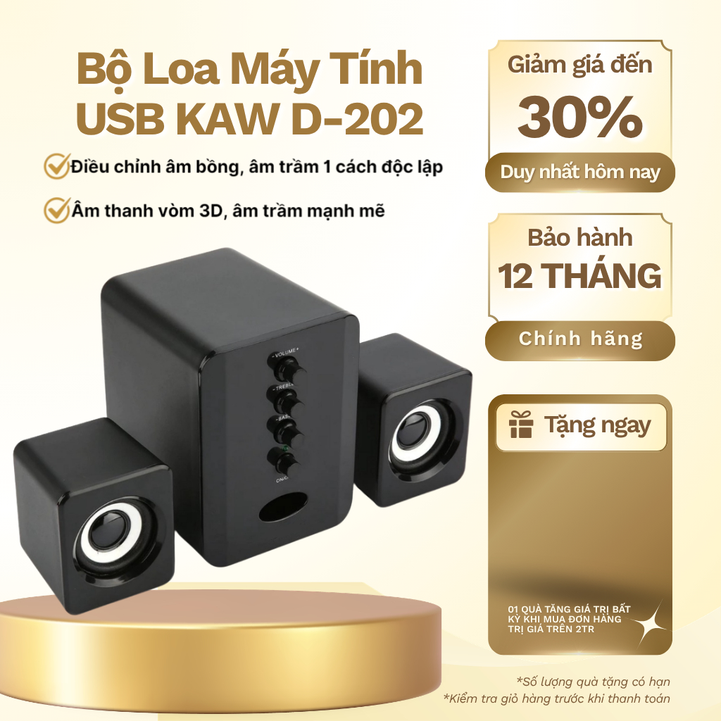 Bộ Loa Máy Tính USB KAW D-202 plus Bass Chuẩn, Âm Thanh Siêu Đỉnh - Bảo hành chính hãng