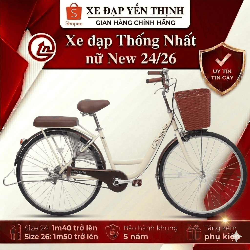 Xe đạp nữ, xe đạp mini Thống Nhất New 24 / 26 size 24 và 26 (tặng: dầu xích, khoá, chắn chân, chuông, đệm, đồ lắp)