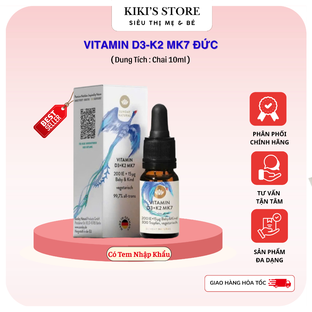 Vitamin D3 K2 MK7 Sunday Natural Đức - Chai 10ml