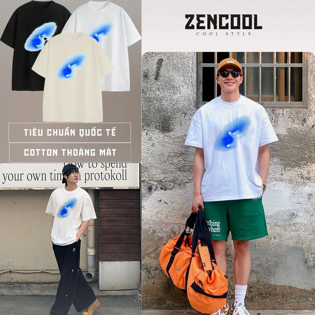 Áo thun Blue Phantom Zencool cotton 100% 250gsm form Basic, Oversize, Boxy màu đen, trắng, be unisex