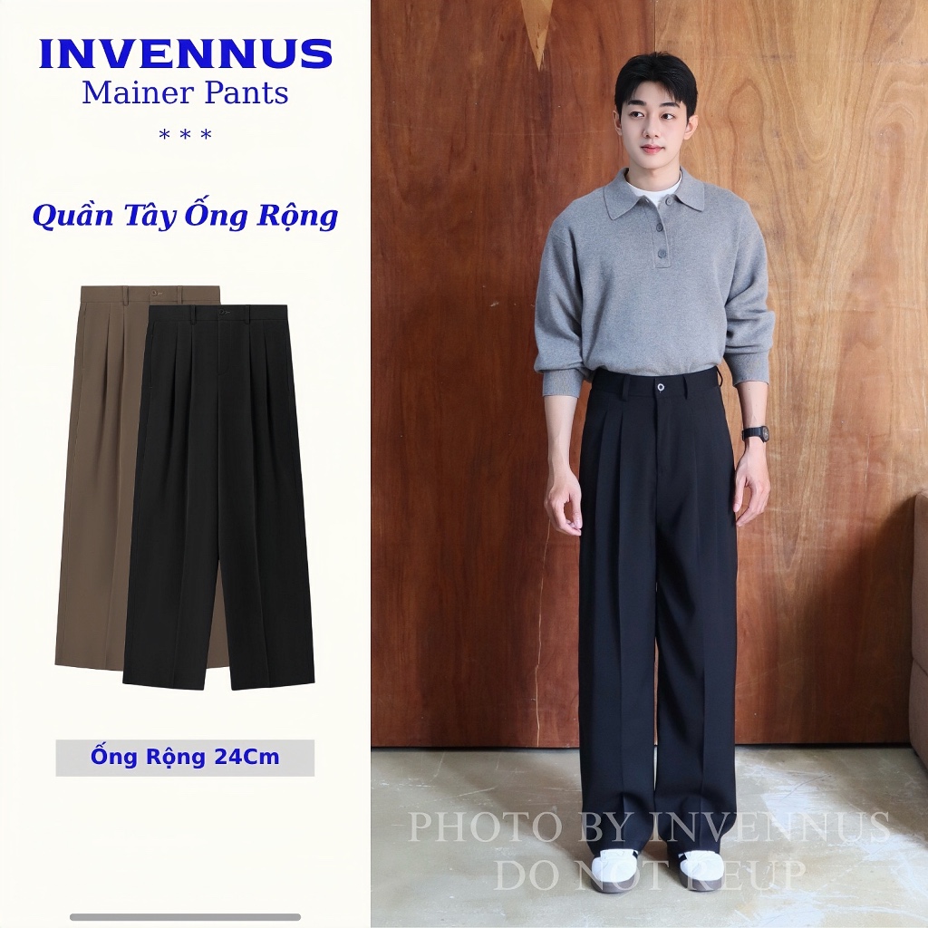 Quần dài nam Mainer Pants INVENNUS, quần tây ống rộng cạp cao 2 ly chất vải gold nhật cao cấp - 321