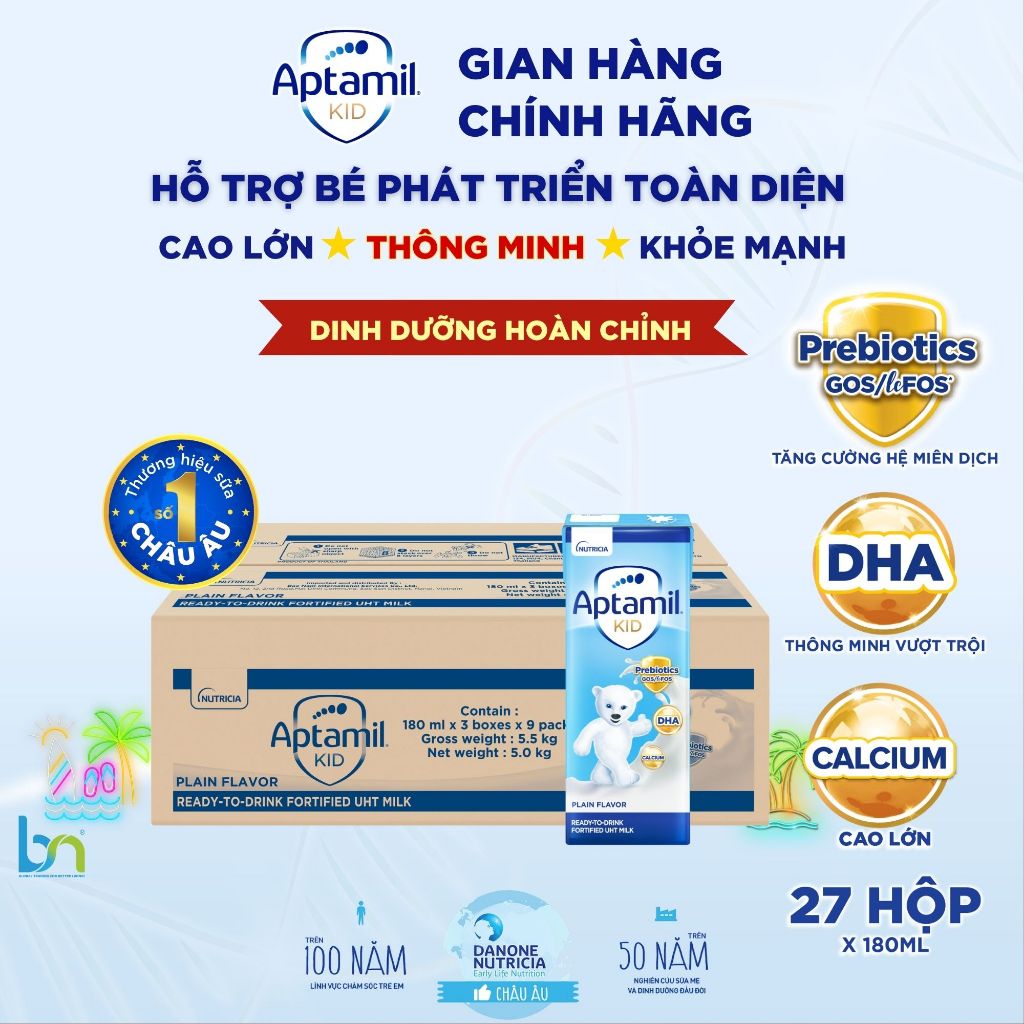THÙNG SỮA DINH DƯỠNG PHA SẴN APTAMIL KID, APTAMIL SUPER GOLD 180ML DÀNH CHO BÉ TỪ 1 TUỔI