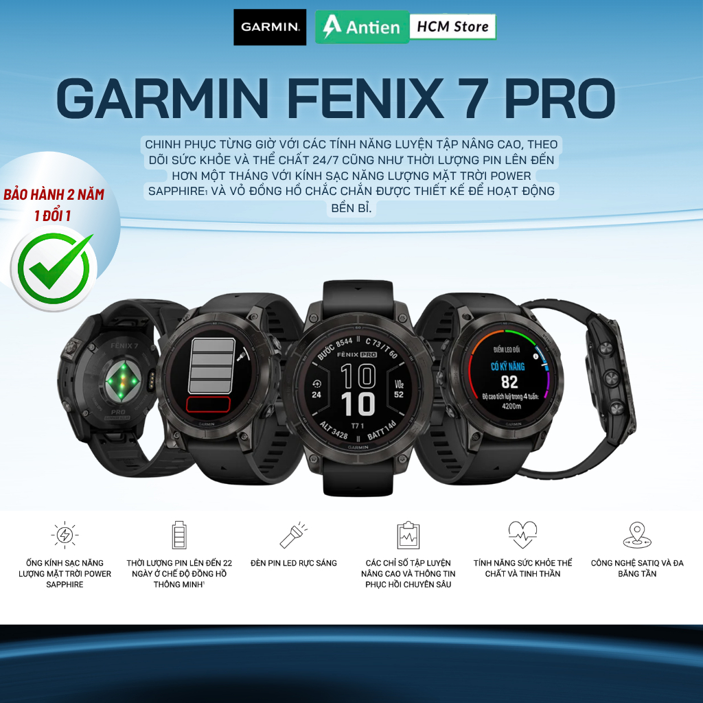 Đồng hồ thể thao thông minh Garmin Fenix 7 Pro - Sapphire Solar, Titanium Hàng chính hãng - BH 12 th