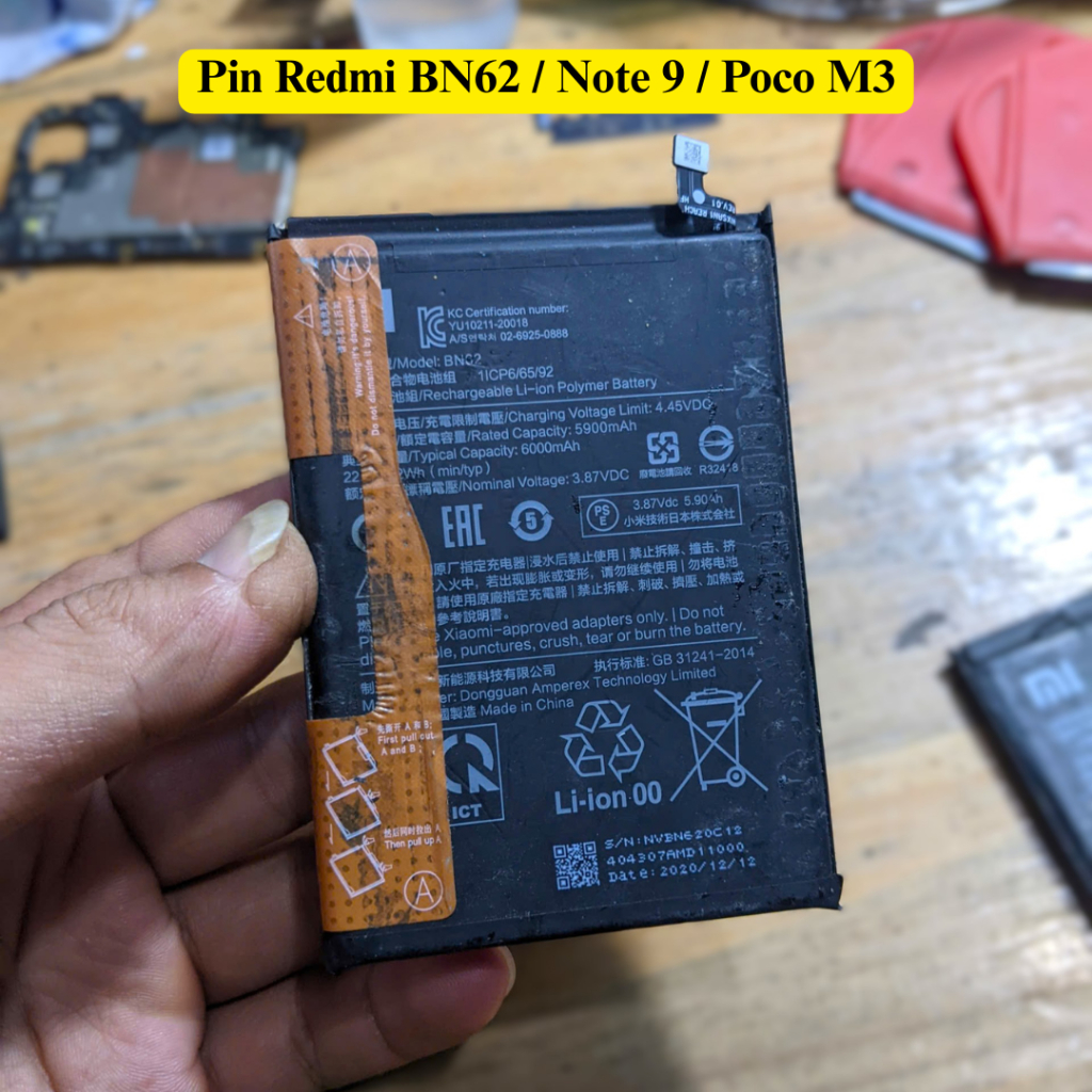 Pin Redmi BN62(6000mAh) / Note 9 / Poco M3 zin hãng tháo máy,hoạt động tốt.