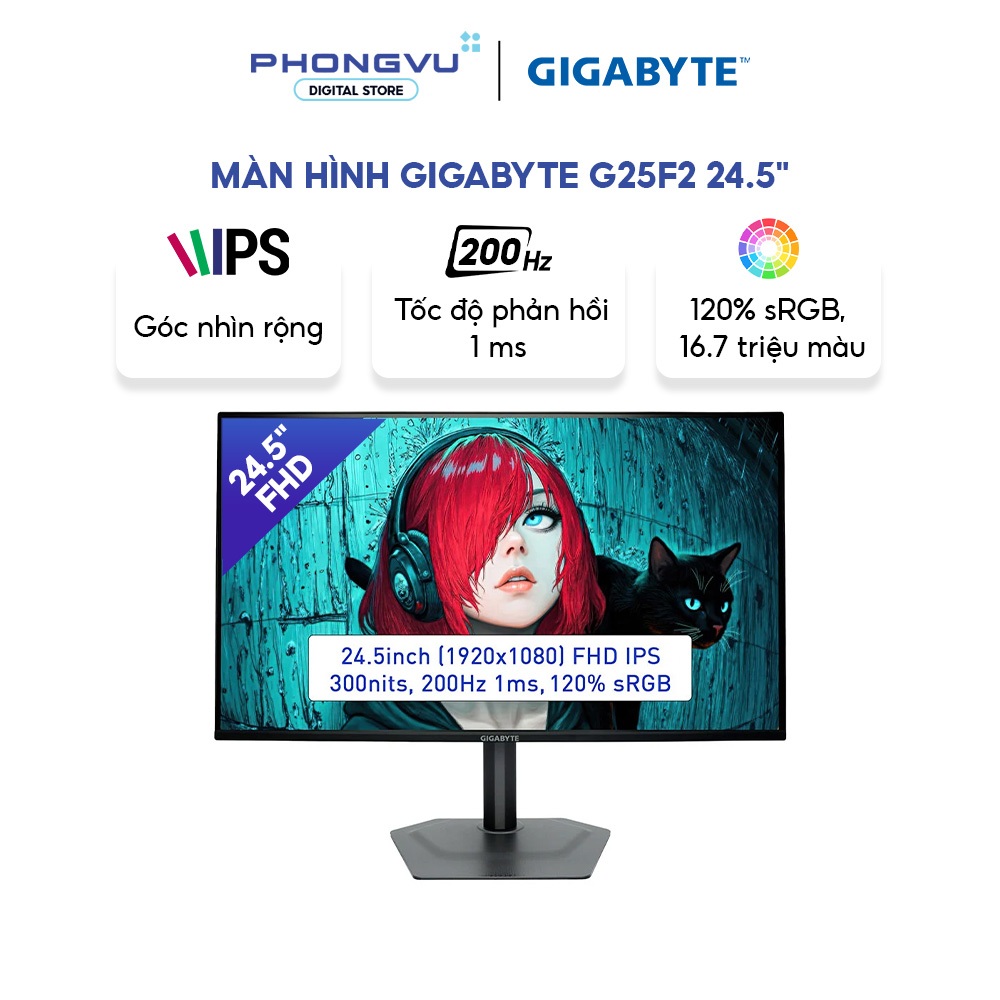 Màn hình Gigabyte G25F2 24.5" FHD IPS 200Hz 1ms - 120% sRGB - Chuyên Game FPS - Bảo hành 36 tháng