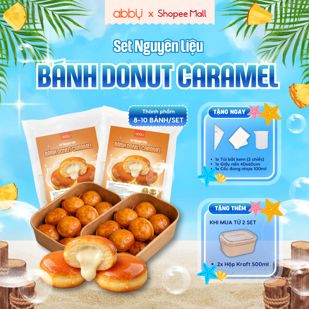 [ABBY] Set nguyên liệu làm bánh donut Caramel - Bánh donut nhân kem trứng - Donut Creame Brulee - Th