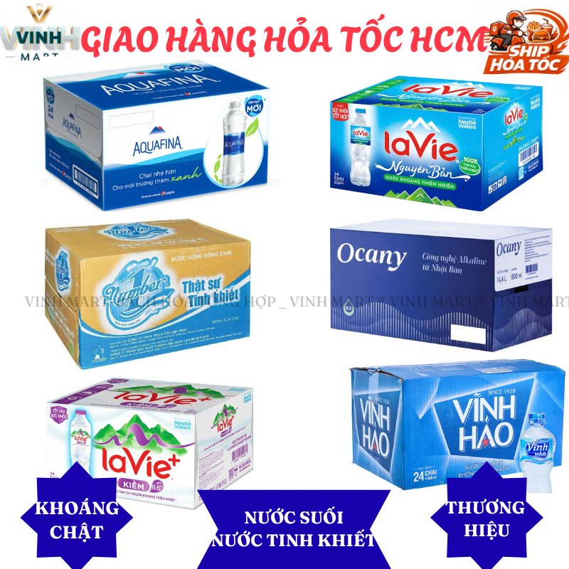 Nước suối ,nước tinh khiết các hãng LAVIE , AQUA , VĨNH HẢO , OCANY , NUMBER ONE