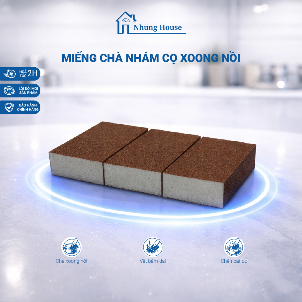 Combo 3 miếng chà nhám cọ xoong nồi loại dày biển nhám chà đáy nồi, vết bẩn đen, chén bát