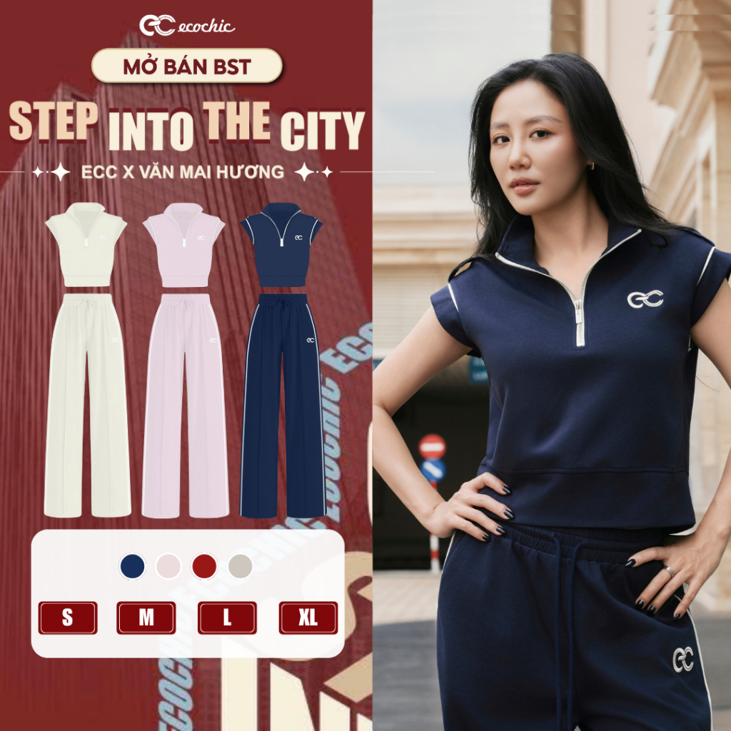 (Tặng túi da) Set Bộ Áo Sát Nách ECOCHIC Ngắn Tay Cổ Áo Halfzip Logo Thêu Quần Suông Chất Liệu Cao Cấp Chính Hãng B229 | BigBuy360 - bigbuy360.vn