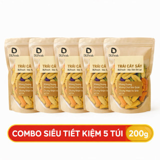 Combo siêu tiết kiệm 5 túi trái cây sấy dlfresh 200g – trái cây sấy giòn đà lạt không đường không chất bảo quản