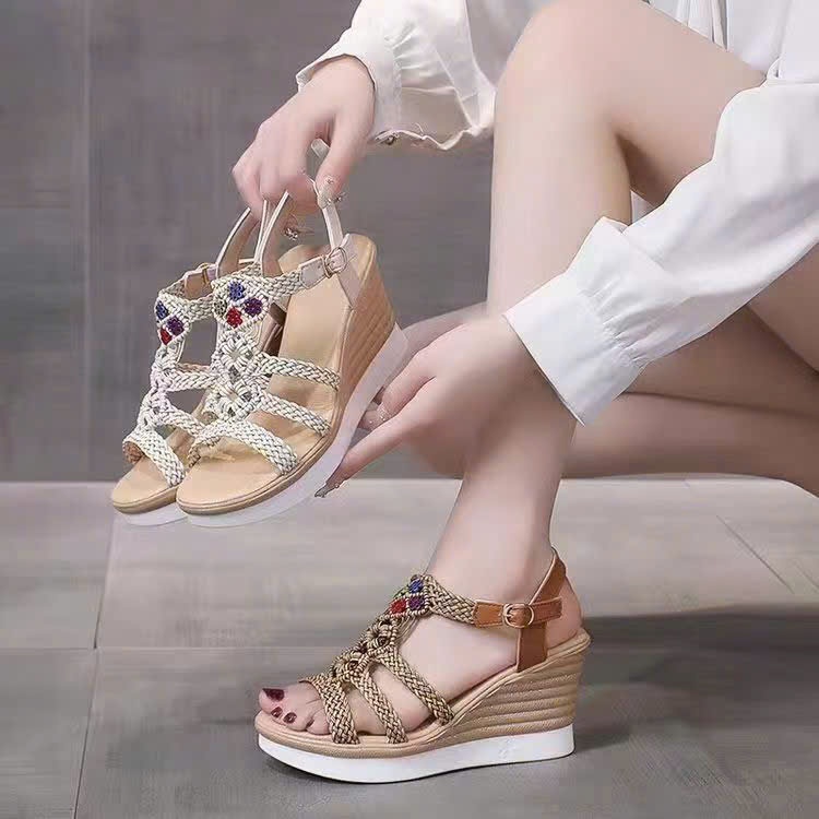 Sandal Đế Xuồng Dây Đan Boho Charm