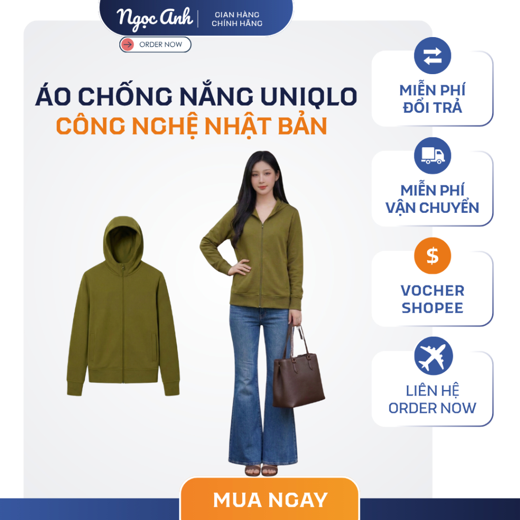 [CHÍNH HÃNG] Áo Chống Nắng Uniqlo Nữ MÀU OLIVE (56 OLIVE) - Công Nghệ UV Cut & AIRism Nhật Bản
