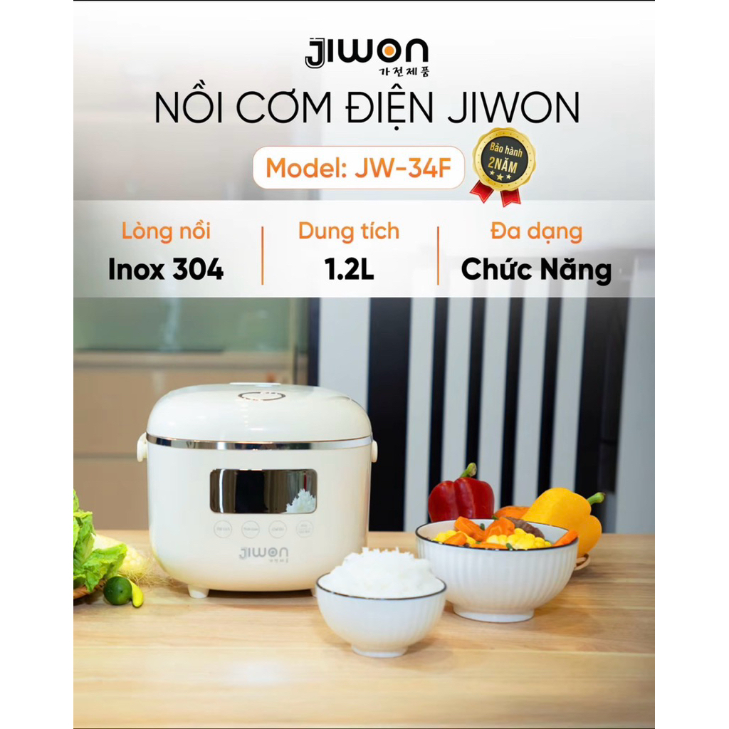 Nồi cơm điện jiwon Tách đường dung tích 1.2lít lòng nồi inox 304 gồm 8 chức năng