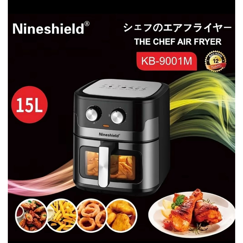 Nồi Chiên Không Dầu Nineshield 15L KB-9001M - Nồi Chiên Cỡ Lớn Đa Năng, Công Nghệ Rapid Air Giảm 80%