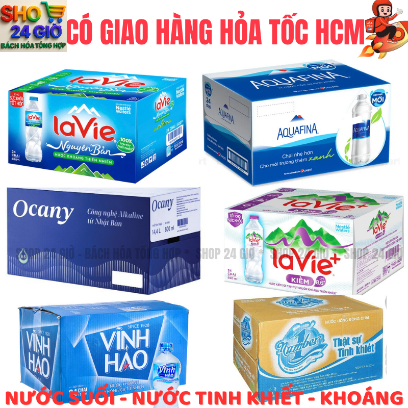 Nước Suối , Nước khoáng các loại - Thương hiệu OCANY , LAVIE , AQUAFINA , VĨNH HẢO...