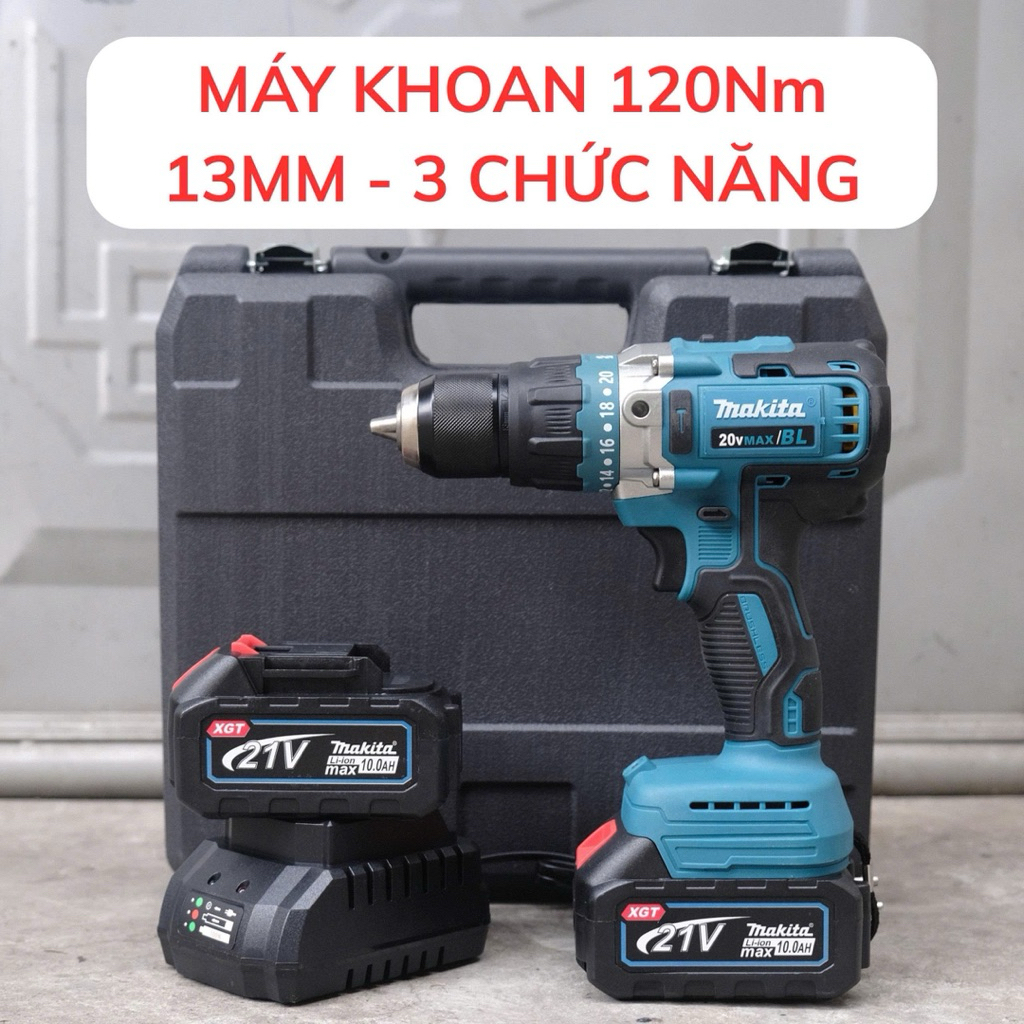 Máy Khoan Pin Makita 120Nm, 3 Chức năng, Đầu kẹp 13mm Autolock, Chân Pin Phổ Thông