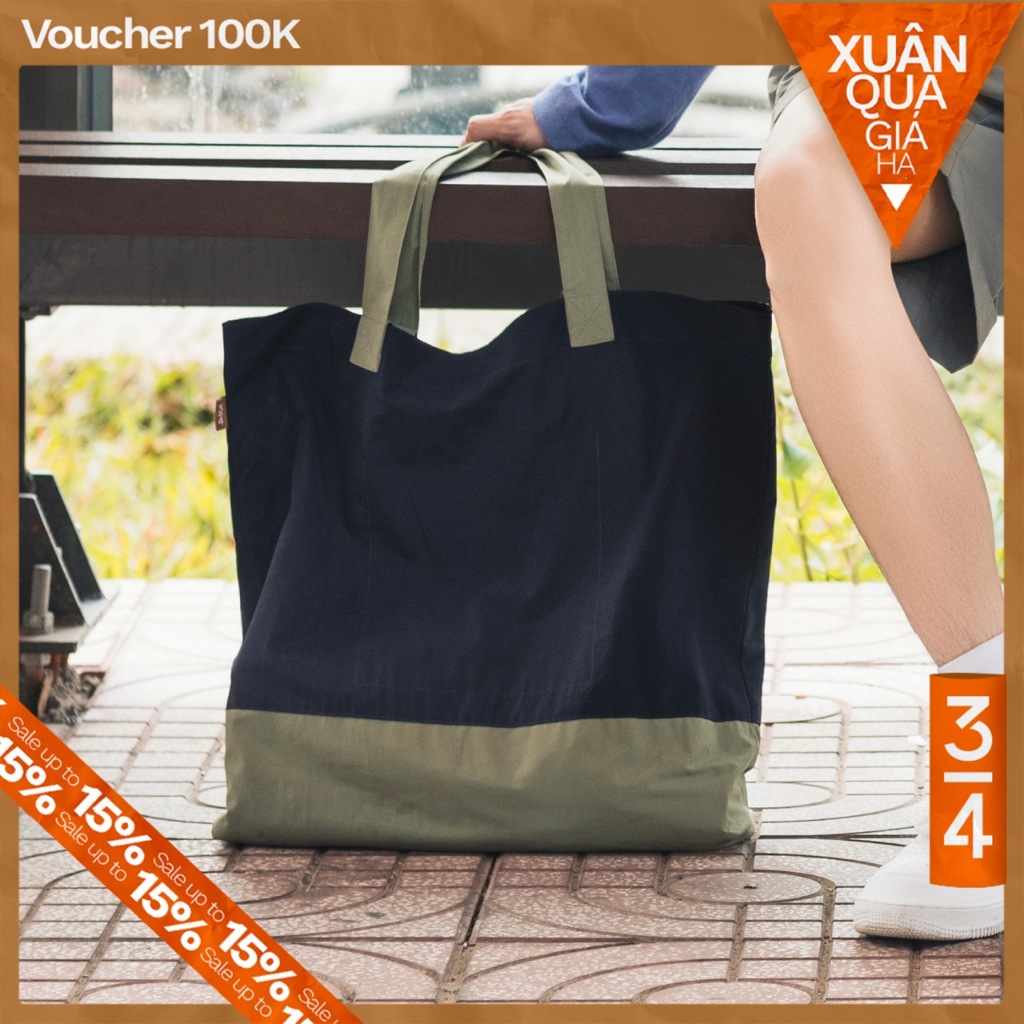 3PhầnTư - Túi Tote Nam Nữ Vải Cotton Pha Nylon Dáng Rộng Phối Màu - Việt Nam Nghĩ & Làm