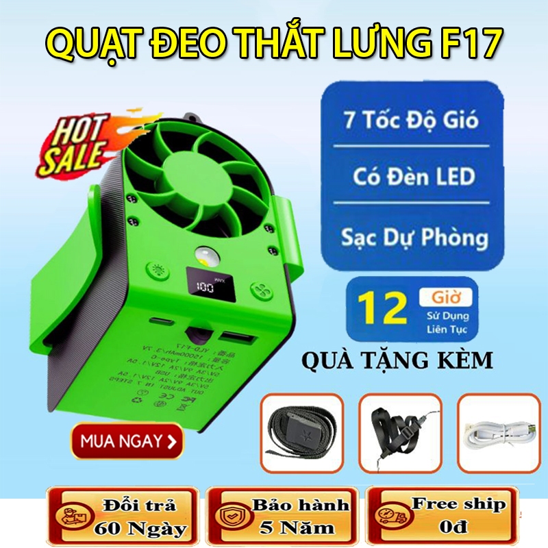 Quạt Điều Hòa Đeo Hông F13 - F17, Dung Lượng 10.000 và 15.000mah, Quạt Đeo Thắt Lưng Kiêm Sạc Dự Phò