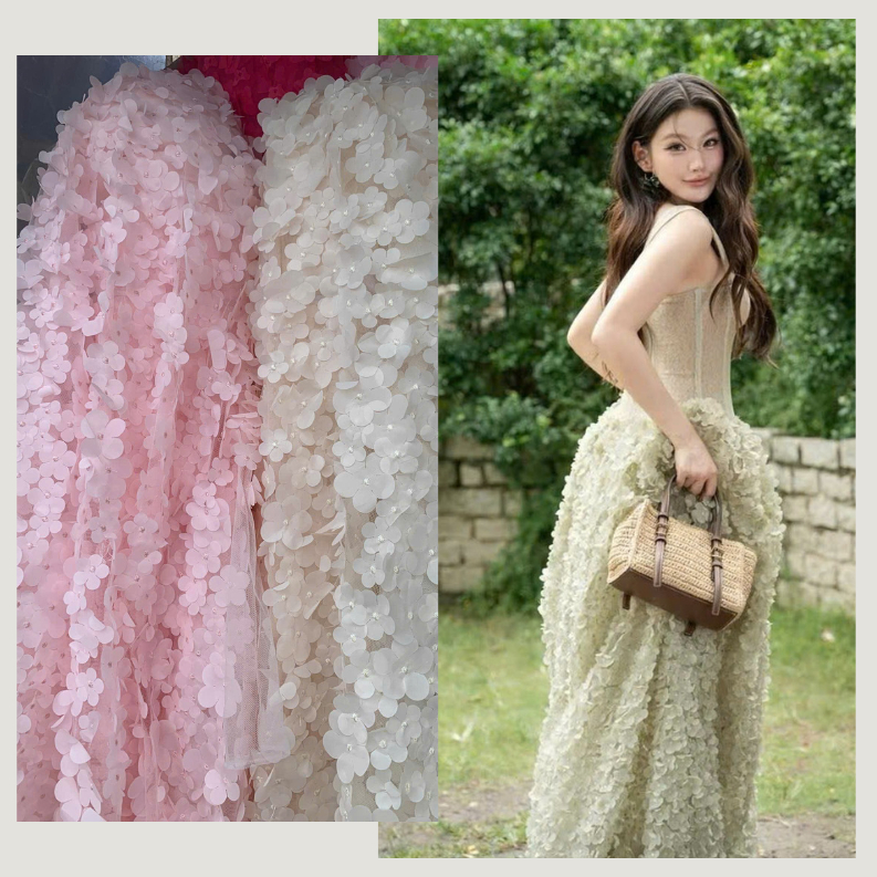 ⚡VẢI ALICE⚡Vải lưới hoa nổi 3D cao cấp may váy đầm đi tiệc