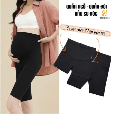 Quần Legging Bầu Lửng - Đùi 2mama Chất Đúc Su Mềm Mịn, Co Giãn 4 Chiểu, Có Đáp Bụng và Chun Điều Chỉnh Cho Mẹ Bầu