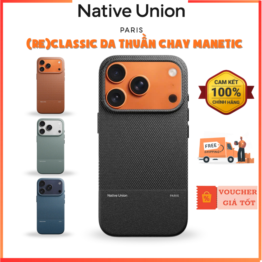 Ốp Native Union (Re)Classic Da Thuần Chay Chống Bám Bẩn Tích Hợp Sạc Từ Tính Chính Hãng cho iP 17 Pr